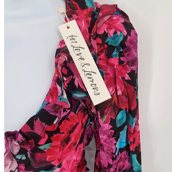 For Love & Lemons Scarlett Floral Ruffle Crop Top Pink Multi XS - Picture 9 of 11